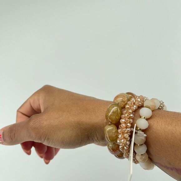 Pomina Women’s Neutral Bohemia Beaded Stretch Stackable Bracelet Set, Set of 3 - Picture 8 of 10